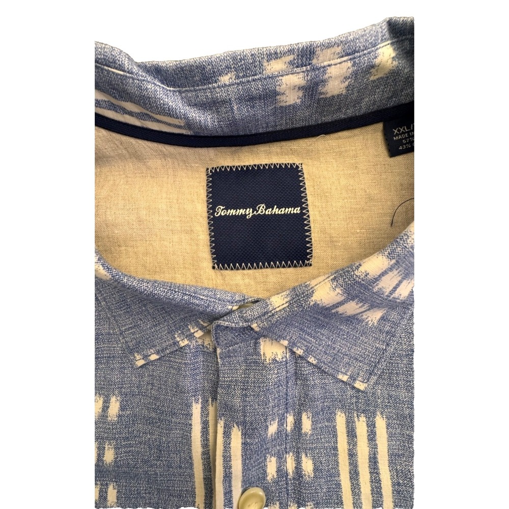 Tommy Bahama Men's XXL Silk Cotton Blend Shirt Blue Pattern Short Sleeve - Picture 3 of 7